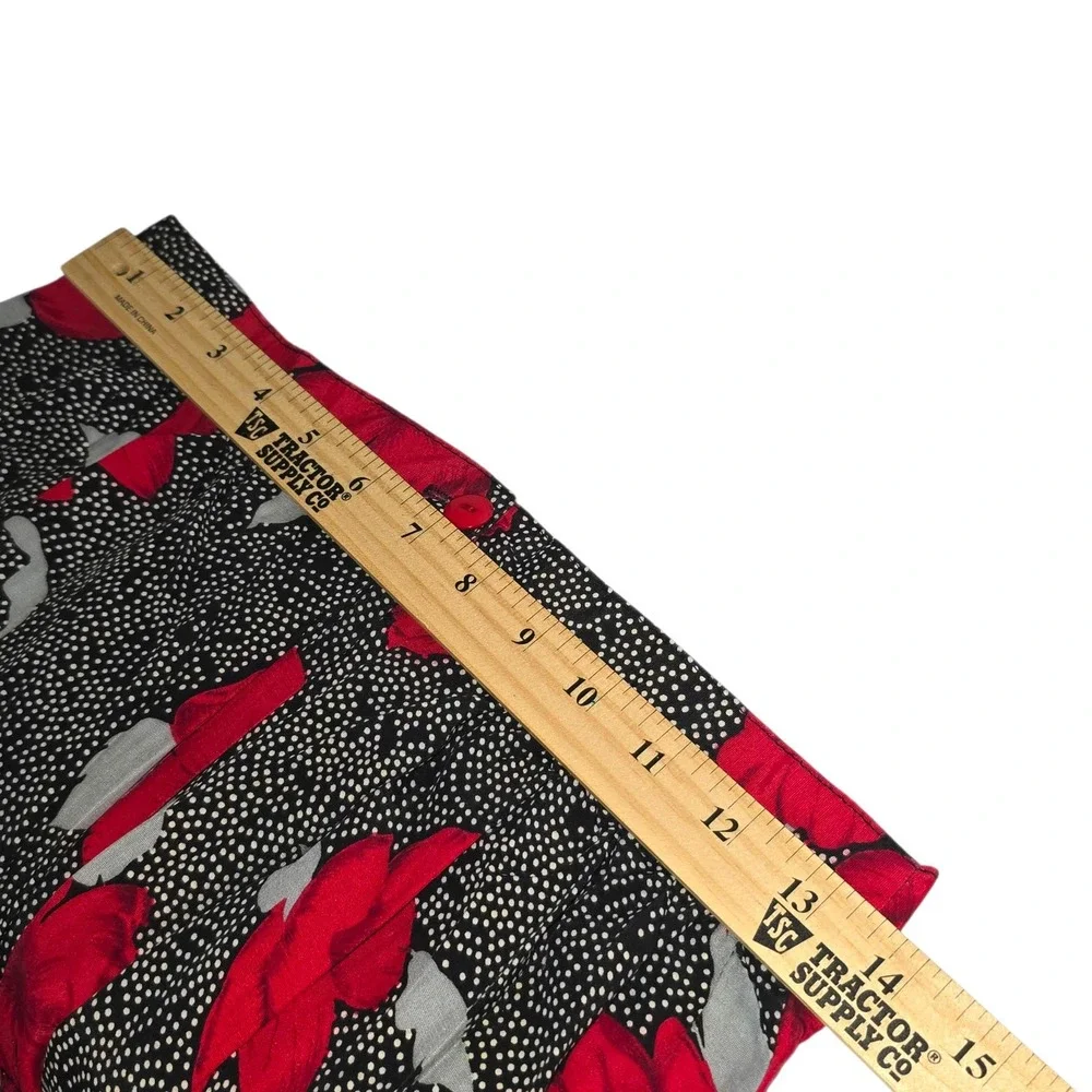 Vintage Made USA Maren Red Floral Polka Dot Skirt Womans Sz Med Midi Cottagecore